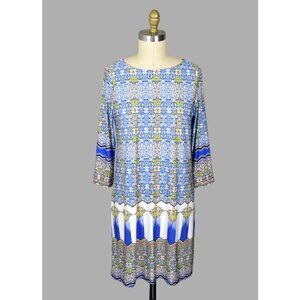 ISLE BY MELIS KOZAN GEOMETRIC 3/4 SLEEVE COLORFUL SHIFT DRESS